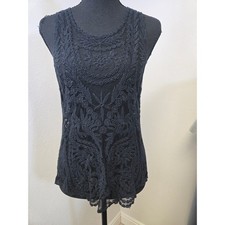 Ro & De Womens XS Black Floral Embroidered Lace Mesh Top Whimsigoth Boho picture