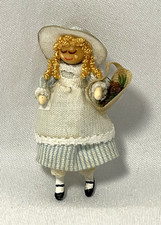 Artisan Handcrafted Tiny Miniature Dollhouse Doll In Dress With Basket OOAK picture