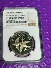 1982-FM BAHAMAS Islands BIRDS SWALLOWS Proof 2 Dollars Coin NGC Mintage 1217 picture