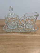 Read...Vintage EAPC Anchor Hocking Star Of David Clear Sugar  Creamer Set / Tray picture