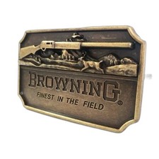 VINTAGE BROWNING RIFLE GUN BELT BUCKLE BRASS FINEST IN THE FIELD HUNTING INDIANA picture