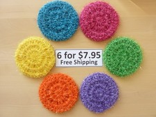 6 Rough Round Multicolor Dish Pot Scrubber Scrubby Scrubbies Handmade picture