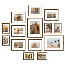 14 Pack Brown Picture Frames Set, 2pcs 11x14 Matted for 8x10, 6pcs 8x10 Matte... picture