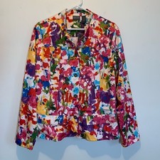 Chico's Monet Fleur Satiny Lightweight Jacket 3 Colorful Watercolor Florals Fall picture