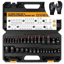 32PC Torx Bit Socket Set T8-T70 & E-Torx E4-E24 Work Glove S2 Alloy Steel Star picture
