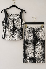 Vintage Alberto Makali 2 Pc Skirt Set Animal Print Genuine Leather Trim Sz 6/8 picture