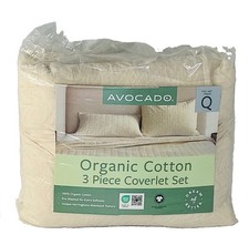 Avocado Herringbone 3-piece Organic Cotton Coverlet Set Cream- QUEEN picture