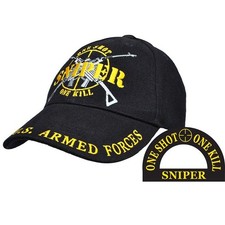 U.S. ARMED FORCES SNIPER ONE SHOT ONE KILL BLACK EMBROIDERED Cotton Hat Cap picture