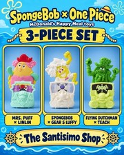 McDonald's SpongeBob x One Piece USA Exclusive 3 Toy Lot Luffy Mrs Puff Dutchman picture