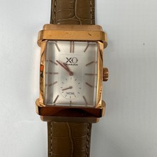 XO Retro MCML Watch Mens Rose Gold Tone Green Leather Band New Battery 9.5