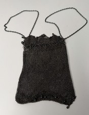Sterling Silver Antique Mesh Purse Finger Chain Ball Drops picture