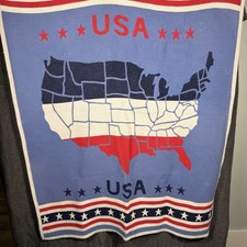 Vintage Crown Crafts Throw Blanket Patriotic Stars Stripes USA Made 1988 32X46 picture