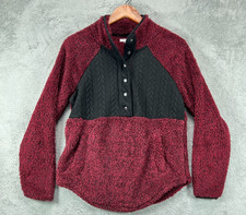 NWT Maurices Womens Small Faux Fur Half T Snap Jacket Dark Red Sherpa Pullover picture