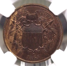 1865 Two Cent Obsolete Piece 2c NGC MS64 BN #009 Unc BU Uncirculated ECC&C, Inc. picture