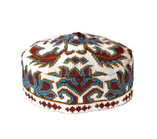 UZBEK IROQI TRIBAL HAND EMBROIDERED SILK HAT - UNISEX - APPROX 23.5  IN - XL picture