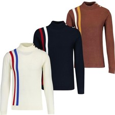 NEW MADCAP MENS 60s MOD RETRO RACING STRIPE TURTLENECK JUMPER MC61 Coleridge picture