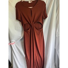 Love Squared Rust Brown Ribbed Cut Out Twist Front Midi Dress XL Short Sleeve picture