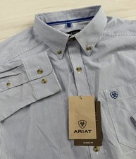 Ariat Pro Series Western Button Down Shirt Blue Striped Cowboy Rodeo Mens M NWT picture
