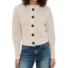 Madewell Scalloped Merino Wool-Blend Cardigan Tan size M coastal grandma preppy picture