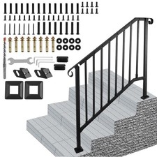 Handrails for Outdoor Steps Matte Black Wrought Iron Stair Railing for 3-4 Step picture