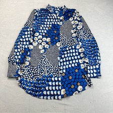 NWT Chico’s Women’s Blue White Abstract Floral Button Down Blouse Size 8/10 picture