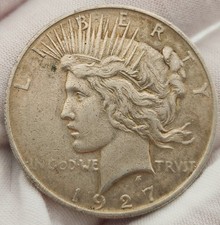 1927 D Peace Silver Dollar $1 US 90% Silver Coin VF Very Fine Toned PD27cEz picture