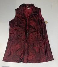 Coldwater Creek Women’s S 6/8 Burgundy Abstract Longline Zip Vest NWT picture