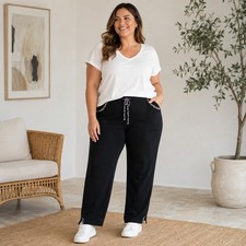 Chico's Weekends CoziSoft Black Leopard Trim Jogger Pants Size 3 XL US 16 NEW picture