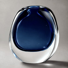 New Flavio Poli Style Sommerso Art Glass Vase in Cobalt Blue 8