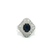 Platinum GIA 2.37ct No Heat Dark Royal Blue Sapphire Diamond Wavy Ballerina Ring picture