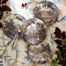New Pottery Barn Kravet Folly Scenic Stoneware Salad Plates - Mixed Set of 4 picture