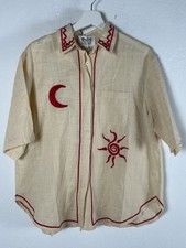 Indi Luxe by  Indikah Womens Beige Moon & Sun Embroidery Shirt Medium New picture