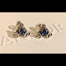 NEW Genuine Pandora Disney Cinderella's Pumpkin Coach Stud CZ Earrings 299193C01 picture