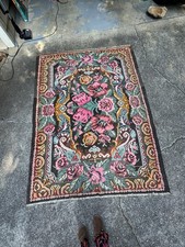 Vintage Handwoven Romanian/ Bessarabian Style Floral Wool Rug (77 X 104 Inches) picture