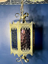 1963 Lightcraft California Gothic Hanging Lantern Multicolor Art Glass Vintage picture