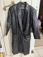 Vnt 90s Global Id G-III Black Leather Trench Coat Matrix 2xL 3xl Double Breasted picture