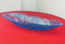 Vtg 1979s  Italian Art Glass Bowl Blue Textured Freeform Murano Style 19x8.5 MCM picture