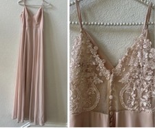 Lulus Long Dress M Button Up Back Chiffon Pretty blush color  EUC picture