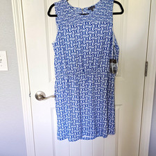 Vince Camuto Blue White Geometric Sleeveless Sundress Knee Length Petite PL picture