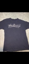 Vintage Budweiser Breweriana Logo Graphic Short Sleeve T-Shirt Dark Blue Tee picture