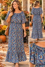 Women's Seven Islands Paisley Maxi Dress Size L Blue Orange picture