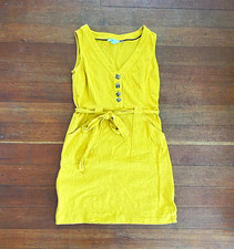 Boden Women’s 2P Yellow Solid Jersey Sleeveless V-Neck Button Front Belted Dress picture