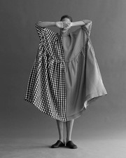 NWT KEDEM SASSON Gingham Black White Short Sleeve Pocket Lagenlook Midi Dress M picture
