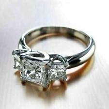 4Ct Princess Cut Moissanite 3-Stone Wedding Engagement Ring 925 Sterling Silver picture