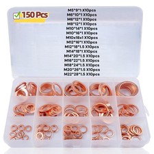 150PCS Copper Crush Washers Assortment Kit M5-M22 Metric Flat Gaskets picture