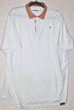 PRIMO Men's White/Beige Geometric Short Sleeve Collared Logo Polo Shirt L picture
