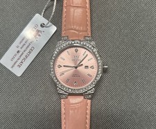 OLEVS 5606 Women's Wristwatch Pink Dial Leather Strap Silver Baton. 35mm picture