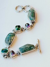 Sarda Sterling Silver Multi- Gemstone Bracelet 38g 8 Inch Artisan Bali 925 picture