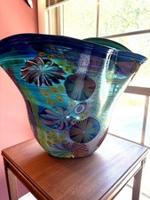 James Nowak Large Aquarium Art Glass Vessel Vase Hand Blown picture