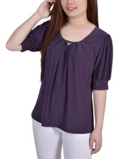 NY Collection Petite Short Sleeve Balloon Sleeve Top Women's PXL NightShade picture